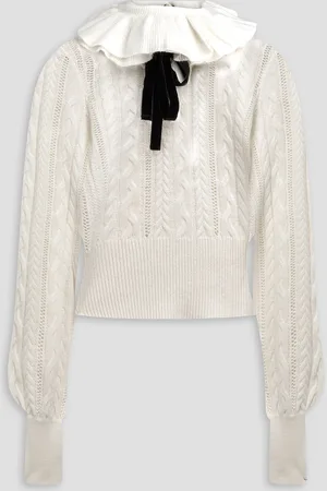 ZIMMERMANN Pullover aus Wolle mit Zopfstrickmuster, Schluppe und Rüschen - Weiß - 4