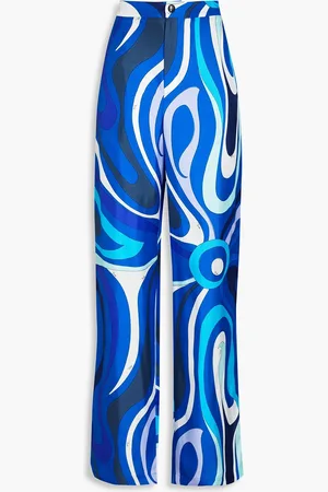 Puccini Bedruckte Hose mit weitem Bein aus Seiden-Twill - Blau - XS