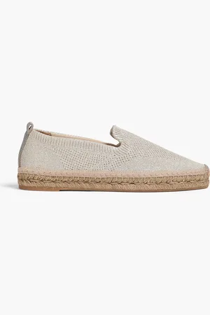 Brunello Cucinelli Espadrilles aus strukturiertem Metallic-Strick mit Zierperlen - Neutral - EU 35