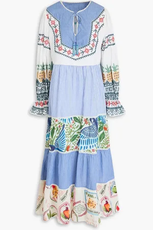 Farm Rio Bedrucktes Maxikleid aus Baumwollmusselin mit Verzierung - Blau - M