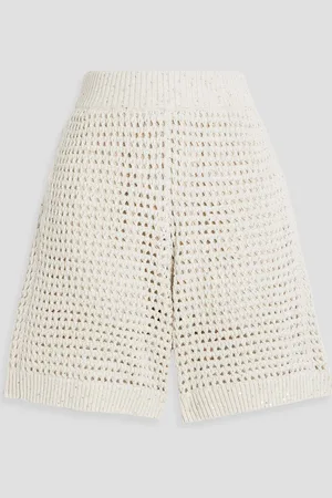 Brunello Cucinelli Shorts aus einer Baumwollmischung in Lochstrick mit Pailletten - Weiß - M