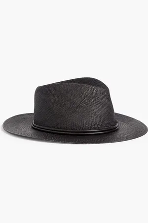Brunello Cucinelli Fedora aus Stroh mit Zierperlen und Lederbesatz - - L