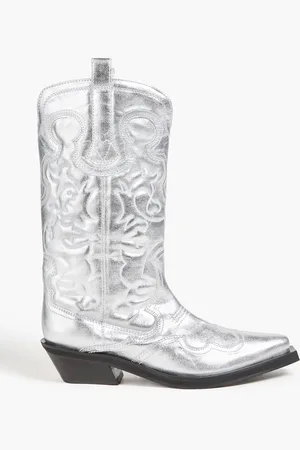 Ganni Cowboy Boots in Metallic-Optik mit Stickereien - Metallic - EU 38
