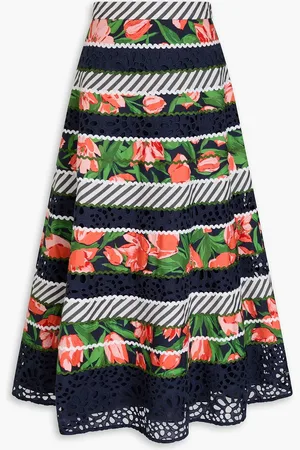 Carolina Herrera Midirock aus Popeline aus einer Baumwollmischung mit Print - Blau - US 0