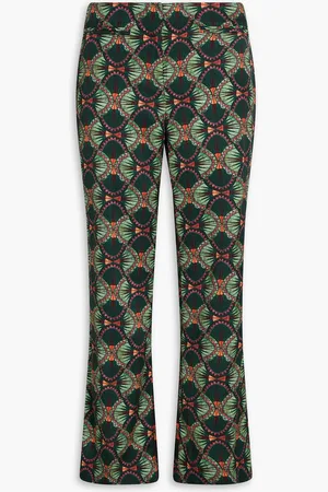 SALONI Kick-flare-Hose aus glänzendem Twill mit Print - Grün - UK 12