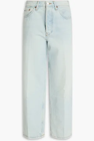 RE/DONE Hoch sitzende Cropped Jeans mit geradem Bein in ausgewaschener Optik - Blau - 25