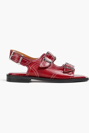 Ganni Slingback-Sandalen aus Leder - Burgunderrot - EU 36