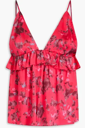Ganni Bedrucktes Top aus Satin mit Rüschen - Pink - DE 36