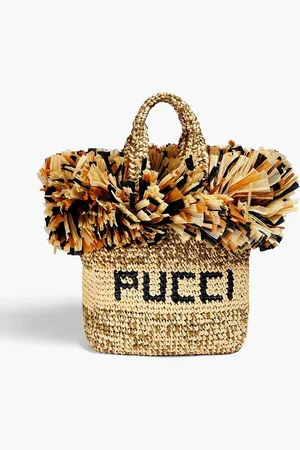 Puccini Tote Bag aus Raffiabastimitat mit Fransen - Neutral - OneSize