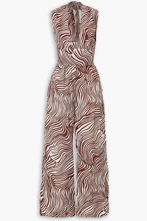 FAITHFULL THE BRAND Vacanza Neckholder-Jumpsuit aus einer Leinenmischung mit Knittereffekt und Zebraprint - - UK 6