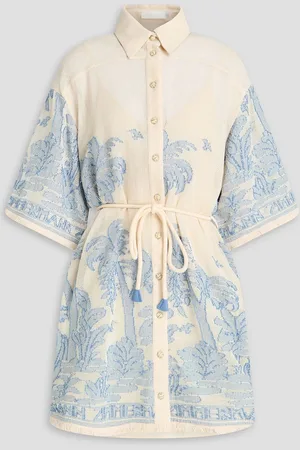 ZIMMERMANN Hemdkleid in Minilänge aus Baumwoll-Jacquard mit Fransen - Weiß - 0