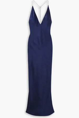 Michael Lo Sordo Anna Maxikleid aus Seidensatin mit Kristallverzierung - Blau - UK 12