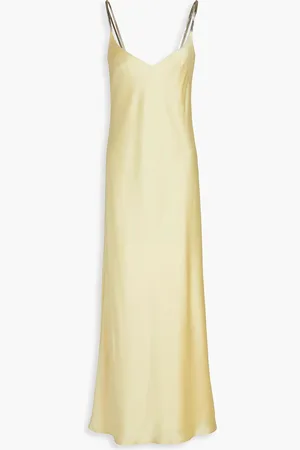 GALVAN Slip Dress aus Satin in Maxilänge mit Kettenverzierung - Gelb - FR 38