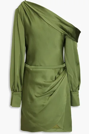 Simkhai Minikleid aus glänzendem Crêpe mit asymmetrischer Schulterpartie - Grün - US 4