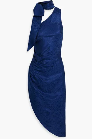 RONNY KOBO Zoey Kleid aus Jacquard mit Leopardenmuster und asymmetrischer Schulterpartie - Blau - M