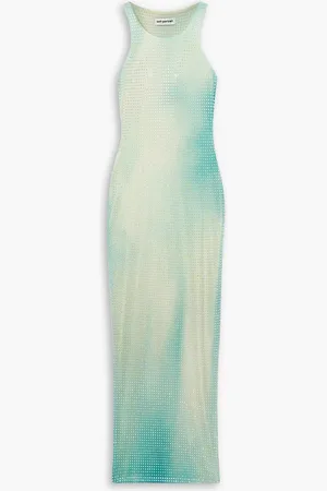 Self-Portrait Maxikleid aus Stretch-Mesh mit Kristallen und Farbverlauf - Grün - UK 12