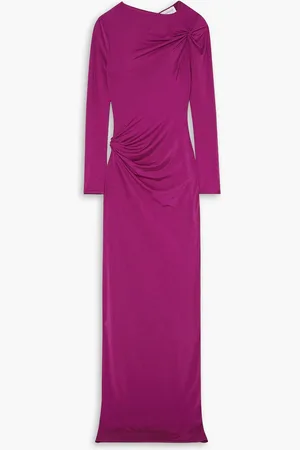 16Arlington Nubria Maxikleid aus glänzendem Jersey mit Raffungen - Lila - UK 14