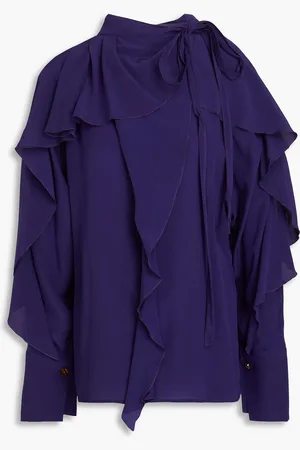 Victoria Beckham Schluppenbluse aus Seiden-Crêpe mit Rüschen - Lila - UK 6