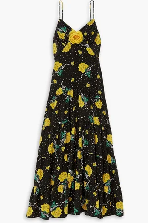 RODARTE Maxikleid aus bedrucktem Crêpe de Chine aus Seide mit Applikation - - US 10
