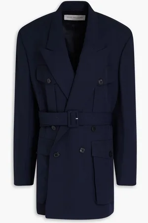 DRIES VAN NOTEN Doppelreihiger Mantel aus Twill mit Gürtel - Blau - M