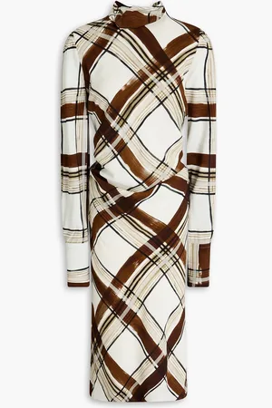 DRIES VAN NOTEN Drapierter Midikleid aus Crêpe mit Karomuster - - FR 40