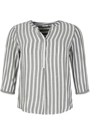 TOM TAILOR Damen Plus Size - Gestreifte Henleybluse mit LENZING™ ECOVERO™