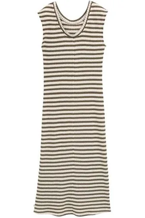 TOM TAILOR Damen Midi-Kleid mit Streifenmuster