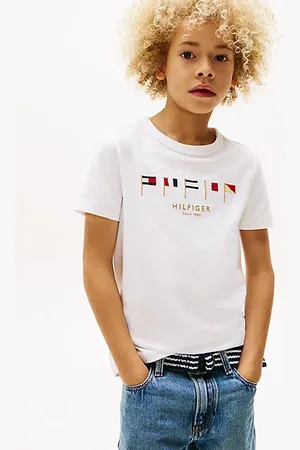 Tommy Hilfiger Rundhals-T-Shirt mit aufgestickten Flaggen