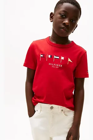 Tommy Hilfiger Rundhals-T-Shirt mit aufgestickten Flaggen