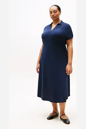 Tommy Hilfiger Curve Fit-and-Flare-Polokleid in Midi-Länge
