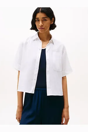Tommy Hilfiger Relaxed Fit Leinenbluse mit kurzen Ärmeln