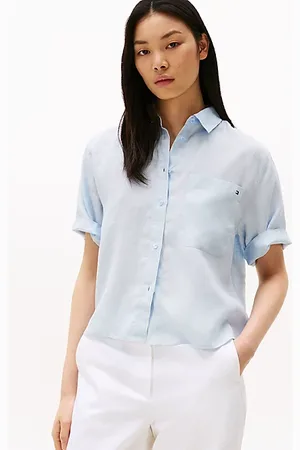 Tommy Hilfiger Relaxed Fit Leinenbluse mit kurzen Ärmeln