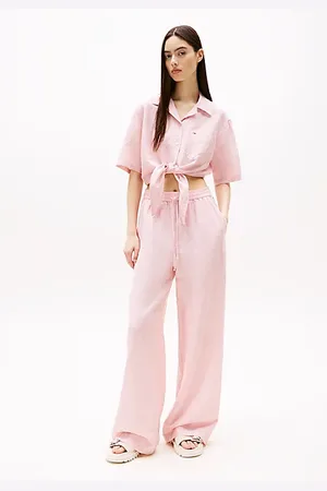 Tommy Hilfiger Hose mit weitem Bein und Leinen