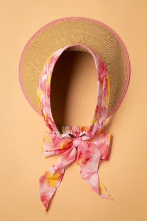 Amici Misha Stroh Visier Hut in Beige und Pink