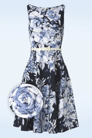 Vintage Chic Francine Flower Swing Kleid in Navy und Weiß