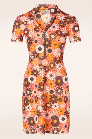 Vintage Chic Daisy Floral Kleid in Orange