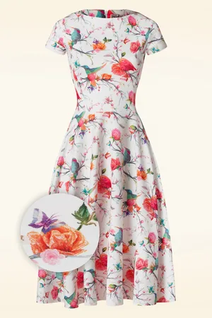 Vintage Chic Blythe Birds Swing Kleid in Weiß