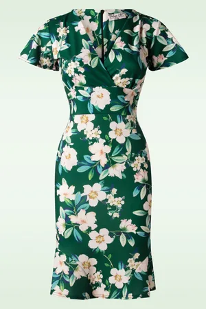 Vintage Chic Katie Floral Etuikleid in Grün