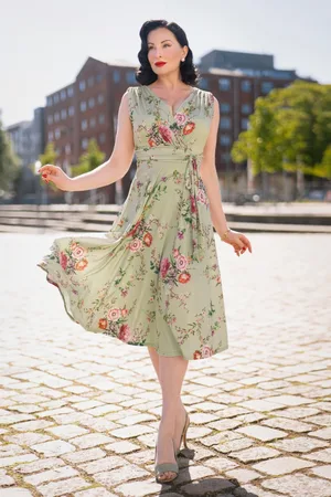 Vintage Chic Midikleid Jane mit Blumenmuster in Vintage-Grün
