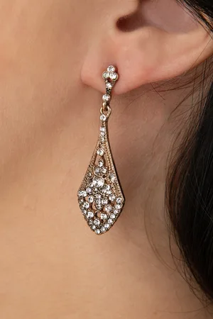 Lovely Art Deco Crystal Long Drop Ohrringe in Antikgold