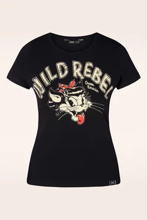 Queen Kerosin Wild Rebel T-Shirt in Schwarz