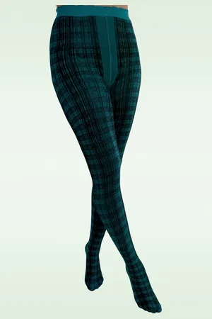 Pamela Mann Textured Tartan Strumpfhose in Teal und Schwarz