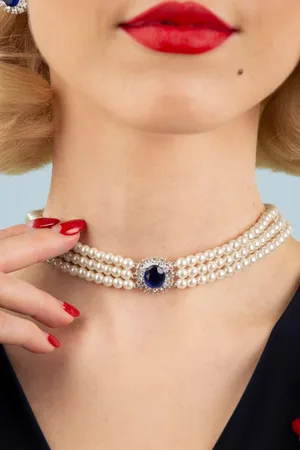 Lovely Lady Diana Perlen Halskette in Saphir Blau