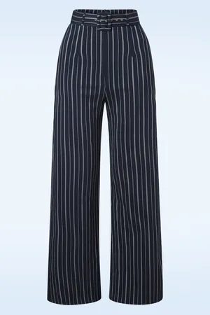 Vintage Chic Sasha Nadelgestreifte Hose in Navyblau und Weiß