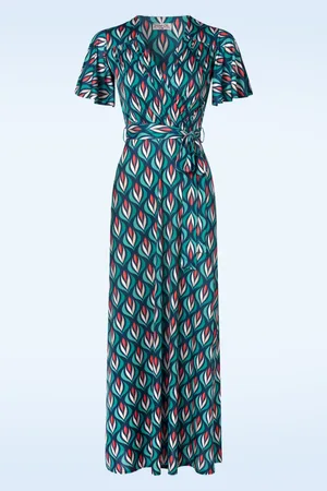 Vintage Chic Tammy Retro Maxikleid in Marineblau und Multi