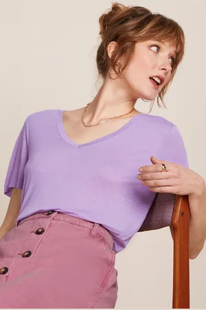 King Louie Marsy V Neck Leinentop in zartem Lila.