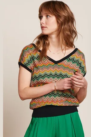 King Louie Penny Zickzack Double V Top in Schwarz und Multi