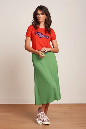 King Louie Juno Milano Crepe Midi Rock in Jade Grün