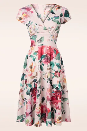 Vintage Chic Miley Flower Swing Kleid in Dusty Rosa und Multi