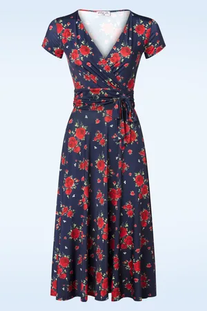 Vintage Chic Andi Floral Swing Kleid in Marineblau